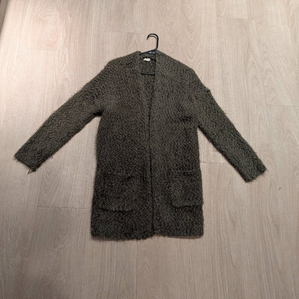 debut Olive Nubby Knit Open Front Cardigan